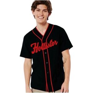 Hollister Black &‎ Red Button Up Baseball Shirt 55% Cotton Men Size M #28
